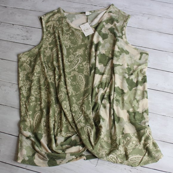 Cato Sleeveless Twist Top Plus Size 18W 20W Paisley Floral Camo Green 1X - Picture 1 of 3